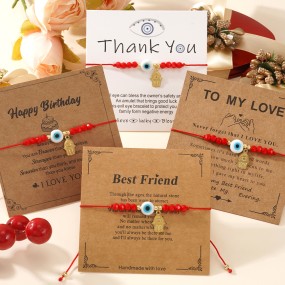 Hamsa Bracelet Factory - Women's Handmade Evil Eye Hamsa Hand Bracelet Set Greeting Card Jewelry Gift