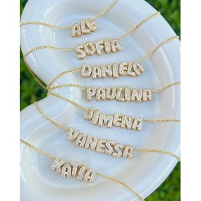 Mini Bubble Necklace Supplier - Zircon Mini 3D Bubble Letter Necklace Balloon Letter Puff Initial Jewelry
