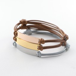 Strand Bracelet Factory - Custom Adjustable Stainless Steel Strand Friendship Bracelet with Engraveable Blank Charm