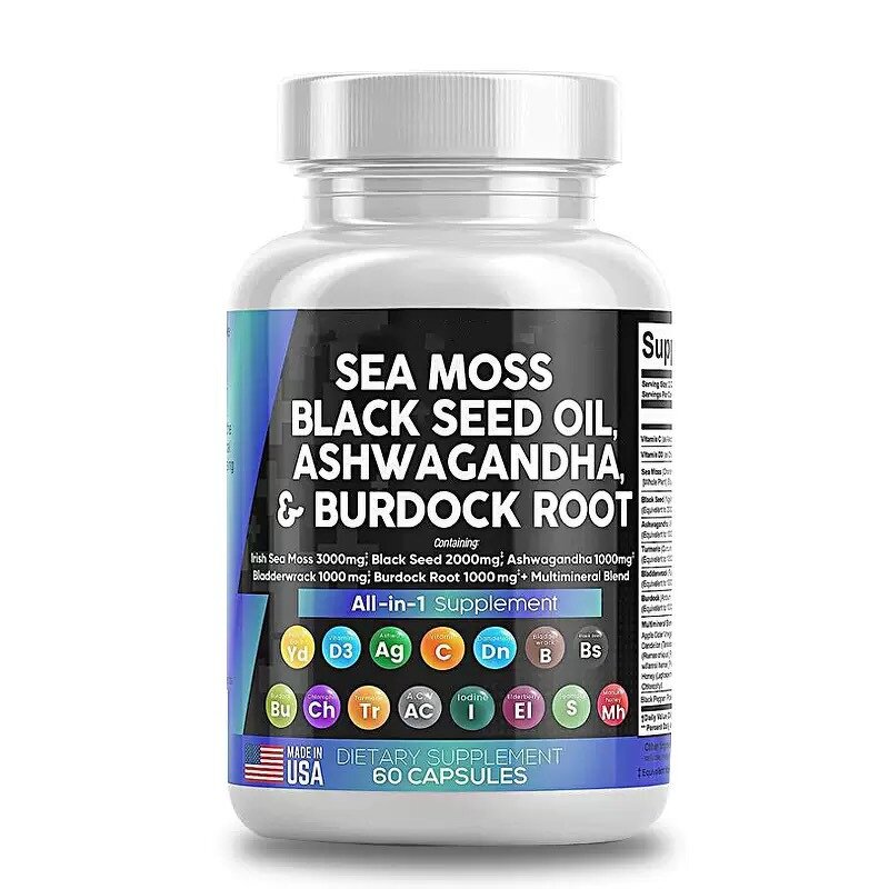 Sea Moss Capsule Supplement Manufacturer - 3000mg with Black Seed Oil & Ashwagandha