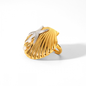 Stainless Steel Adjustable Ring Supplier - Gold Plated Oval Starfish Pearl Opening Girls Jewelry