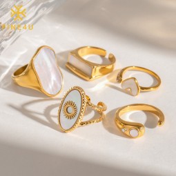 Stainless Steel Shell Ring Supplier - Gold Plated Waterproof Geometric Design Women Jewelry
