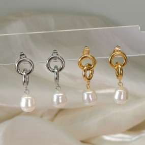 不锈钢吊坠耳环供应商 - 珍珠耳环防褪色女性时尚饰品