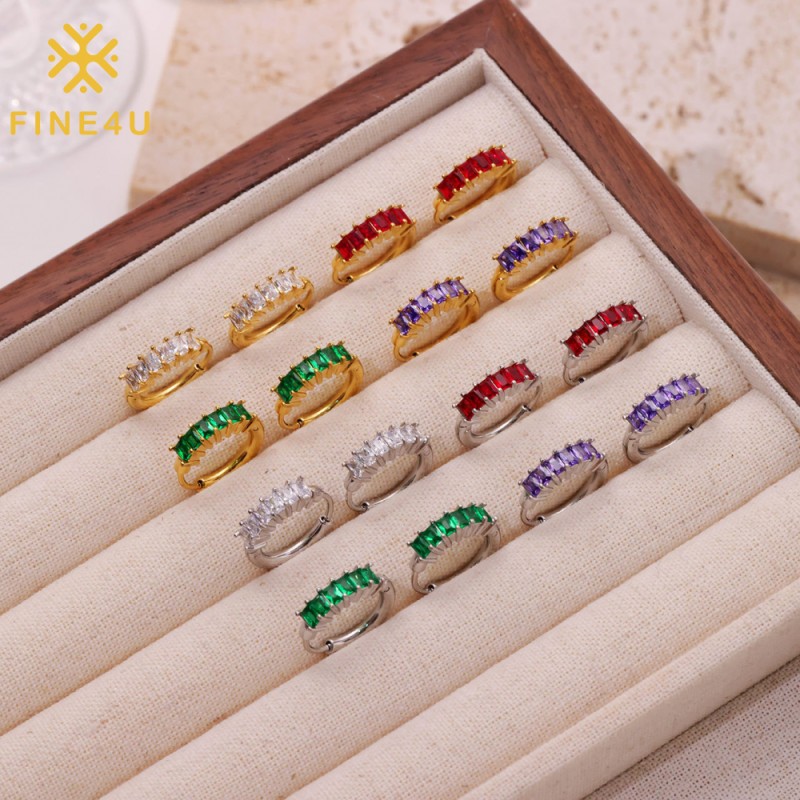 Stainless Steel Hoop Earrings Manufacturer - Gold Plated Colorful Zircon Baguette Women Jewelry