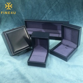 PU Leather Jewelry Box Manufacturer - Brush Dark Blue OEM Logo Ring Pendant Bangle