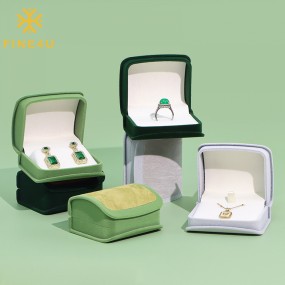 Velvet Jewelry Box Factory - Green Custom Logo Gray Flannel Necklace Ring Boxes