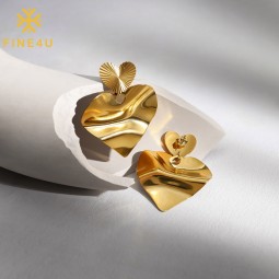 Stainless Steel Pendant Earrings Factory - Gold Plated Wave Surface Heart Trendy Jewelry