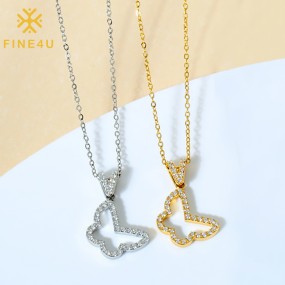 Stainless Steel Pendant Necklace Supplier - Gold Plated Cubic Zircon Butterfly Heart Gourd