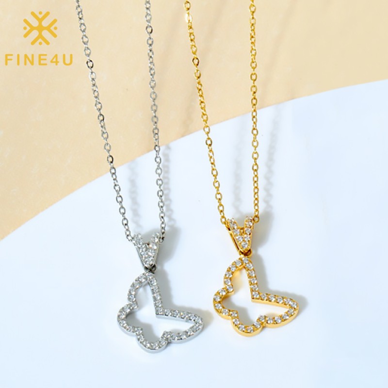 Stainless Steel Pendant Necklace Supplier - Gold Plated Cubic Zircon Butterfly Heart Gourd