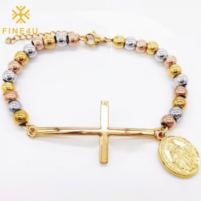 Stainless Steel Rosary Bracelet Supplier - Gold Plated Virgin Mary Charm Prayer Jewelry
