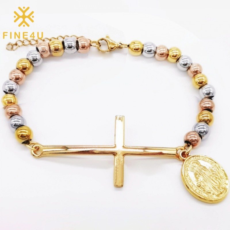 Stainless Steel Rosary Bracelet Supplier - Gold Plated Virgin Mary Charm Prayer Jewelry