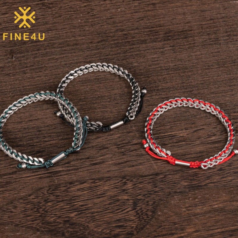 Stainless Steel Bracelet Manufacturer - Men's Cuban Chain Black Nylon Rope Braided Hip Hop