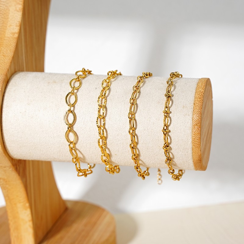 Stainless Steel Bracelet Factory - Gold Plated Adjustable Stacking Twisted Oval Design