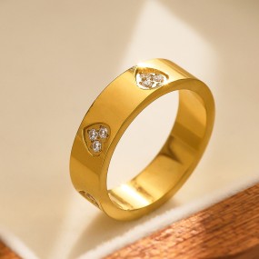 Stainless Steel Wedding Ring Manufacturer - Gold Plated Heart Studded Zircon Waterproof Gift