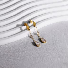 Stainless Steel Hanging Earrings Manufacturer - Gold Electroplated Chain Inlaid Zircon Non-fading