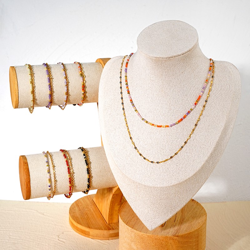 Stainless Steel Beaded Necklace Factory - Gold Plated Crystal Zircon Faceted Bead Classic