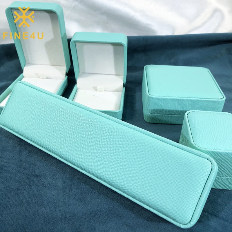 PU Leather Jewelry Box Factory - Blue Packaging Set Ring Bracelet Storage Solution