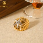 不锈钢可调节戒指供应商 - 镀金椭圆海星珍珠开口女童饰品