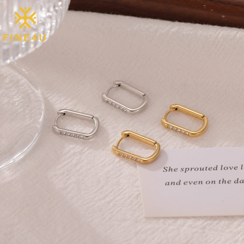 Stainless Steel Square Earrings Manufacturer - Gold Plated U-Shaped Zircon Stud Women Jewelry