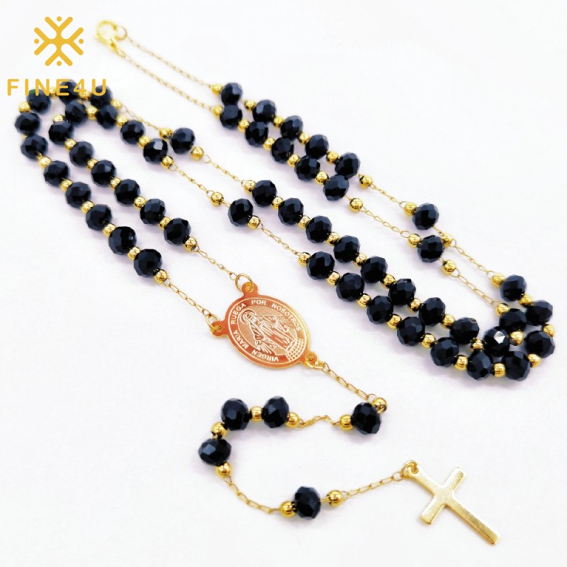 Stainless Steel Rosary Necklace Supplier - Crystal Beads Virgin Mary Cross Catholic