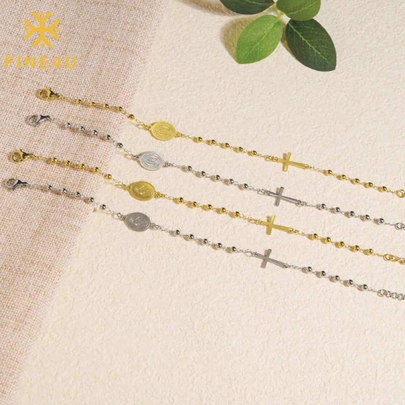 Stainless Steel Rosary Bracelet Manufacturer - Christian Cross Virgin Mary Gold Plated