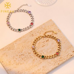 Stainless Steel Bracelet Supplier - Gold Plated Cuban Link Zircon Crystal Diamond Charm