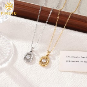 Stainless Steel Zircon Necklace Factory - Circular Heart Collarbone Chain Trendy Jewelry