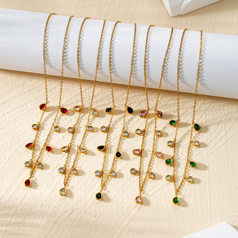 Stainless Steel Tassel Necklace Factory - Gold Plated Bead Chain Zircon Y-shaped Pendant