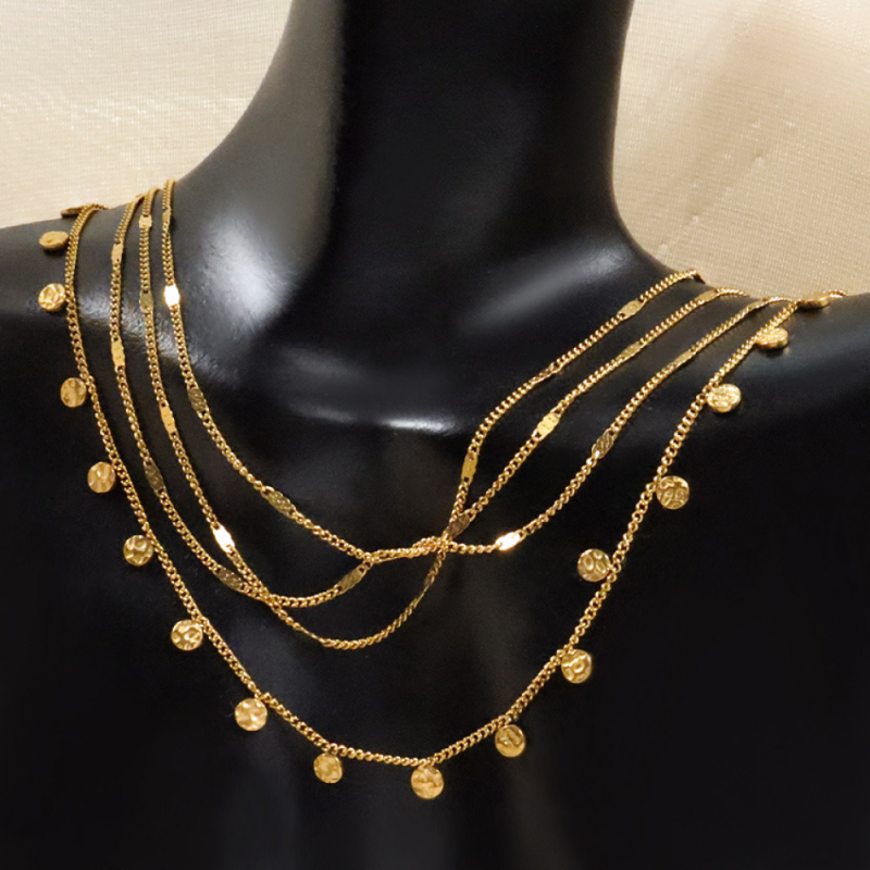 Stainless Steel Disc Charm Necklace Factory - Gold Plated Geometric Round Compact Pendant