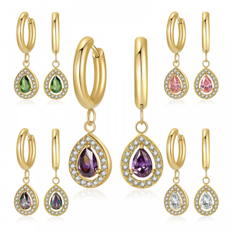 Stainless Steel Earrings Factory - Luxury Zircon Water Drop Party Accessories Gold Plated