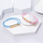 Stainless Steel Couple Bracelets Manufacturer - Engraved Layered Braided Leather Valentine