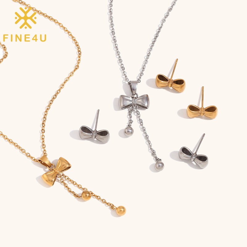 Stainless Steel Jewelry Set Manufacturer - Gold Plated Bow Knot Necklace Earring 2024 Trend