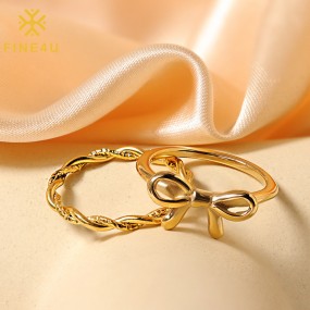 Stainless Steel Stacking Rings Supplier - Gold Plated Bow Knot Twist Women Jewelry