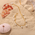 Stainless Steel Anklets Factory - Gold Plated Pearl Foot Chain Handmade Women Accessories