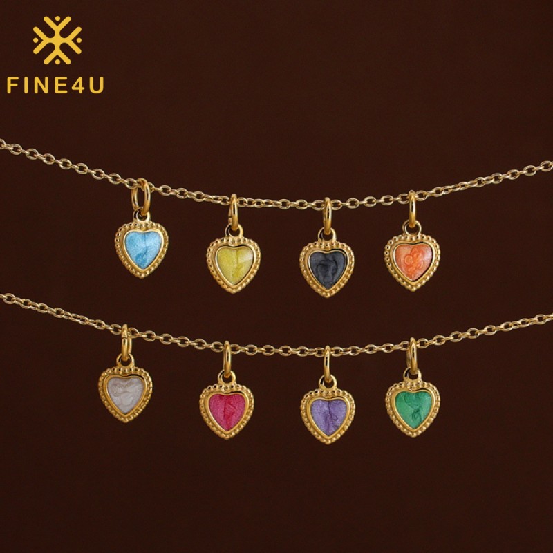 Stainless Steel Heart Charms Factory - Enamel Waterproof Gold PVD Plating DIY Pendants
