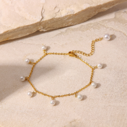 Stainless Steel Anklets Factory - Gold Plated Pearl Foot Chain Handmade Women Accessories
