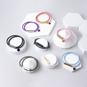 不锈钢情侣手链厂家 - 雕刻叠层编织皮革情人节