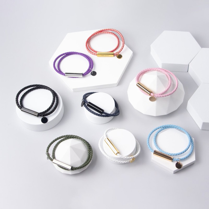 Stainless Steel Couple Bracelets Manufacturer - Engraved Layered Braided Leather Valentine