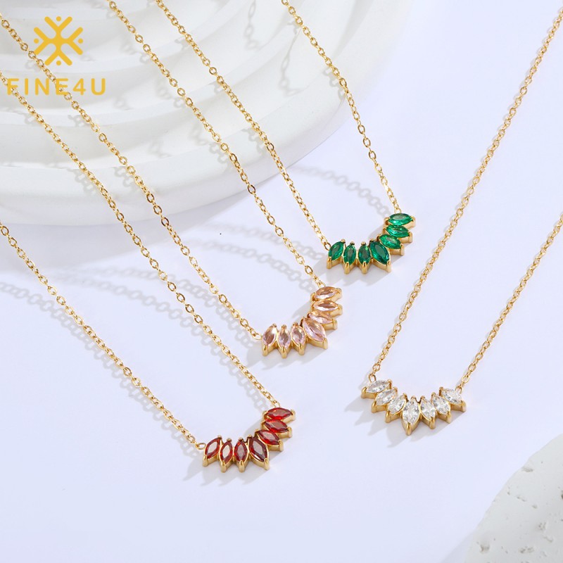 Stainless Steel Zircon Necklace Factory - Gold Plated Geometric Marquise Diamond Jewelry