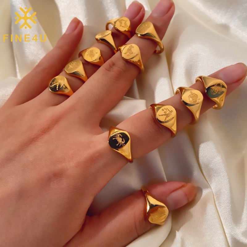 Stainless Steel Zodiac Ring Supplier - 18K Gold Plated Hypoallergenic Unisex Jewelry