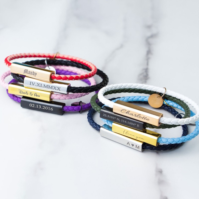 Stainless Steel Bracelet Supplier - Custom Logo Leather Couple Braided Valentine Jewelry