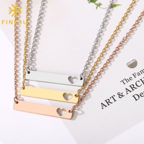 Stainless Steel Bar Pendant Necklace Factory - Custom Laser Cut Heart Gold Plated