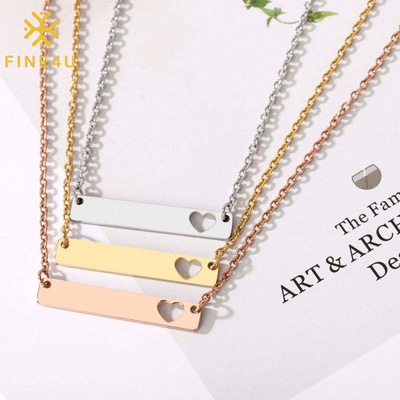 Stainless Steel Bar Pendant Necklace Factory - Custom Laser Cut Heart Gold Plated