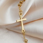 Stainless Steel Rosary Bracelet Factory - Christian Cross Pendant Gold Plated