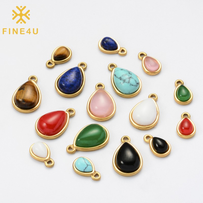 Stainless Steel Pendant Supplier - Gold Plated Natural Gemstone Teardrop Charms Jewelry Making