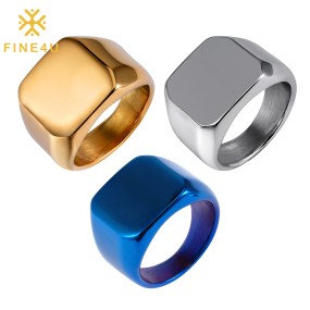 Stainless Steel Signet Ring Manufacturer - Custom Name Logo 18K Gold Plated Men Jewelry