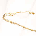 Stainless Steel Anklets Supplier - Gold Plated Embossed Heart Double Layer Minimalist Cute