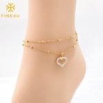Stainless Steel Anklet Supplier - Double Bead Chain Sweet Love Zircon Women Fashion Jewelry