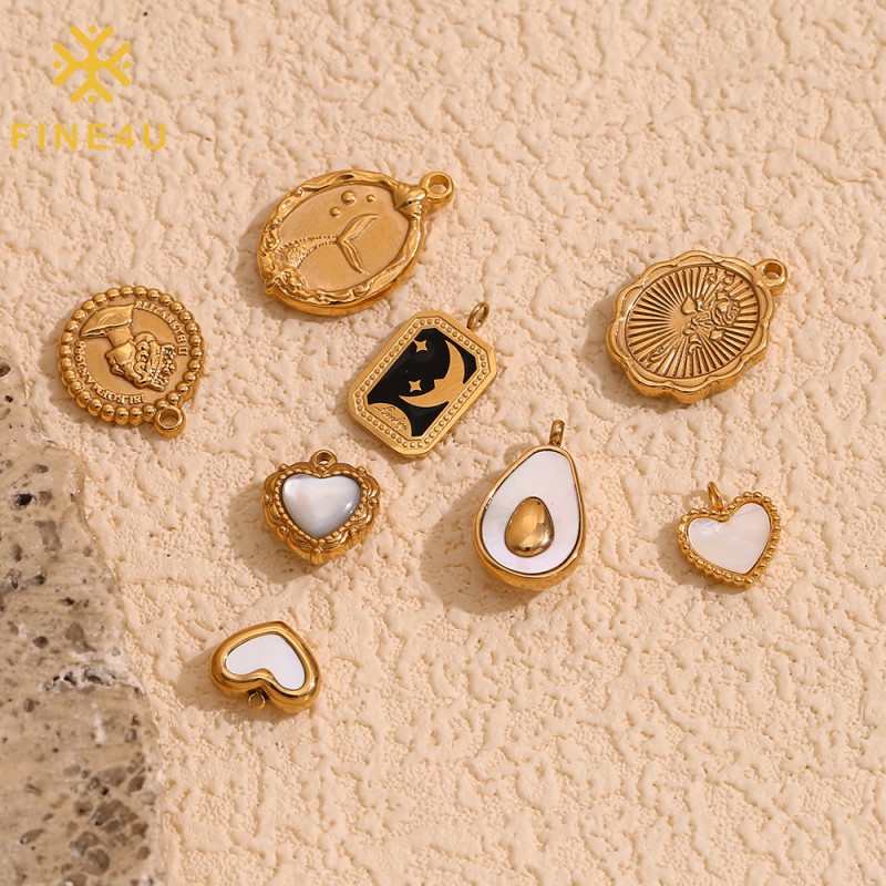 Stainless Steel Charms Manufacturer - Gold Plated Enamel Heart Moon Shell DIY Jewelry Making