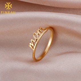Stainless Steel Ring Factory - Custom Letter Mom Gold Plated Mother's Day Jewelry